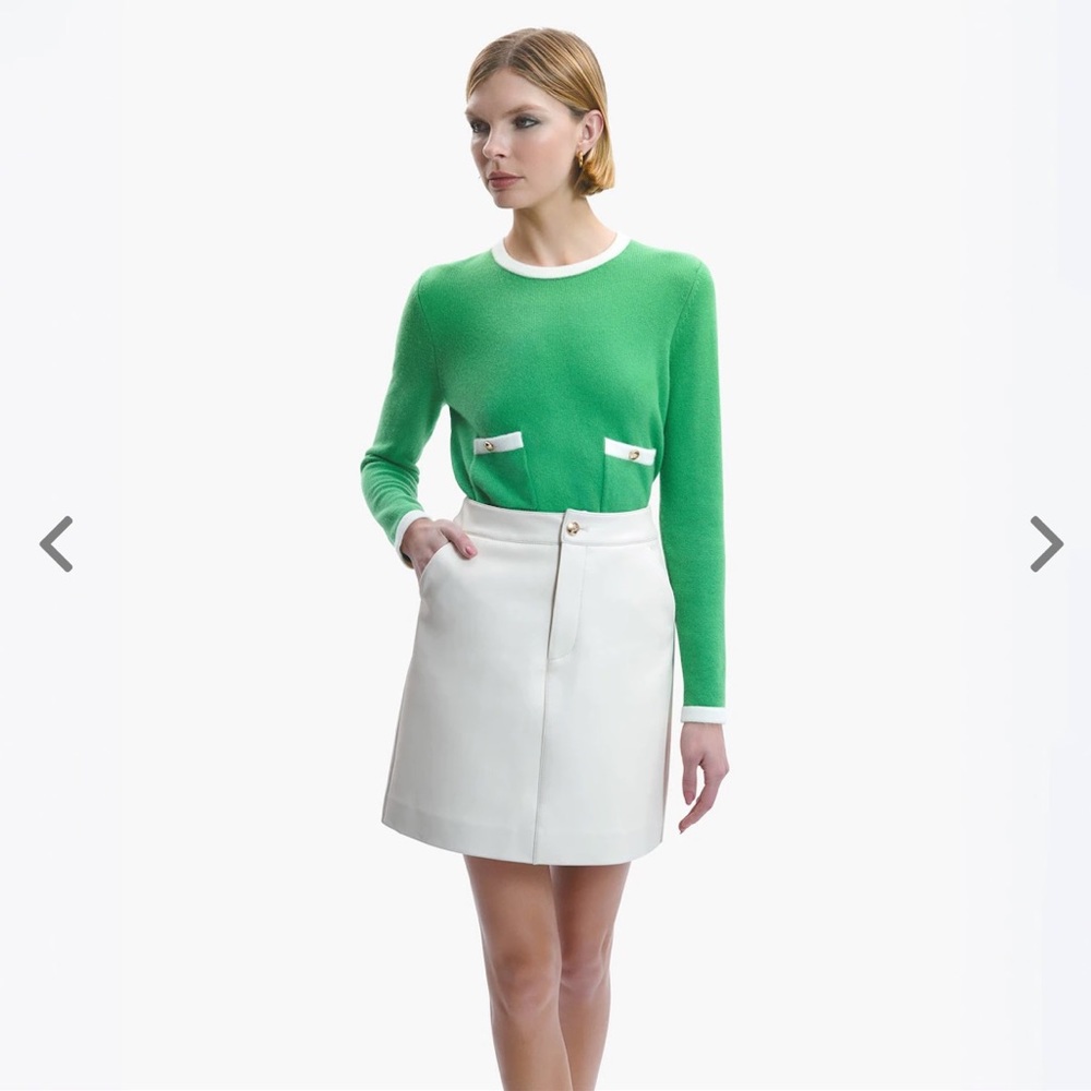 Seezona Crush Collection Vivian Chang Lambskin Leather Skirt With Metal Buttons